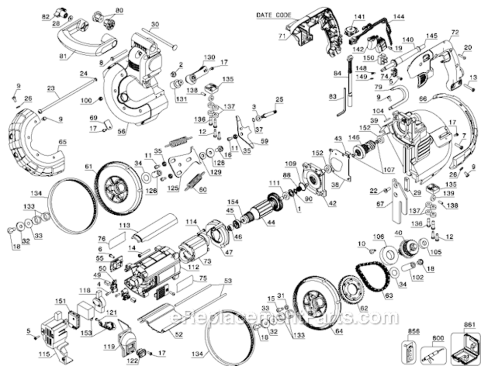 Page A Diagram and Parts List for DWM120K Type 1 DeWALT Band Saw
