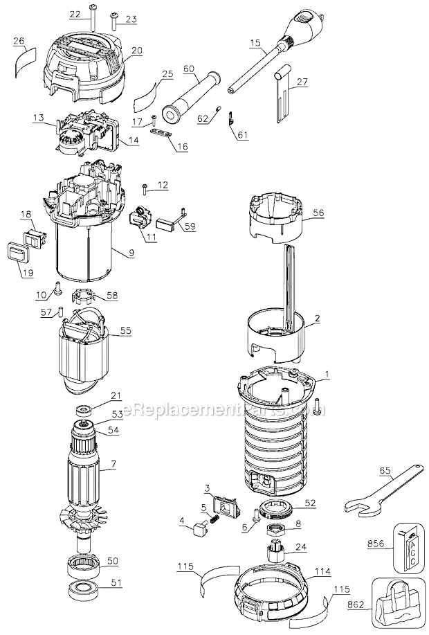 Page B Diagram and Parts List for DWP611PK Type 1 DeWALT Router