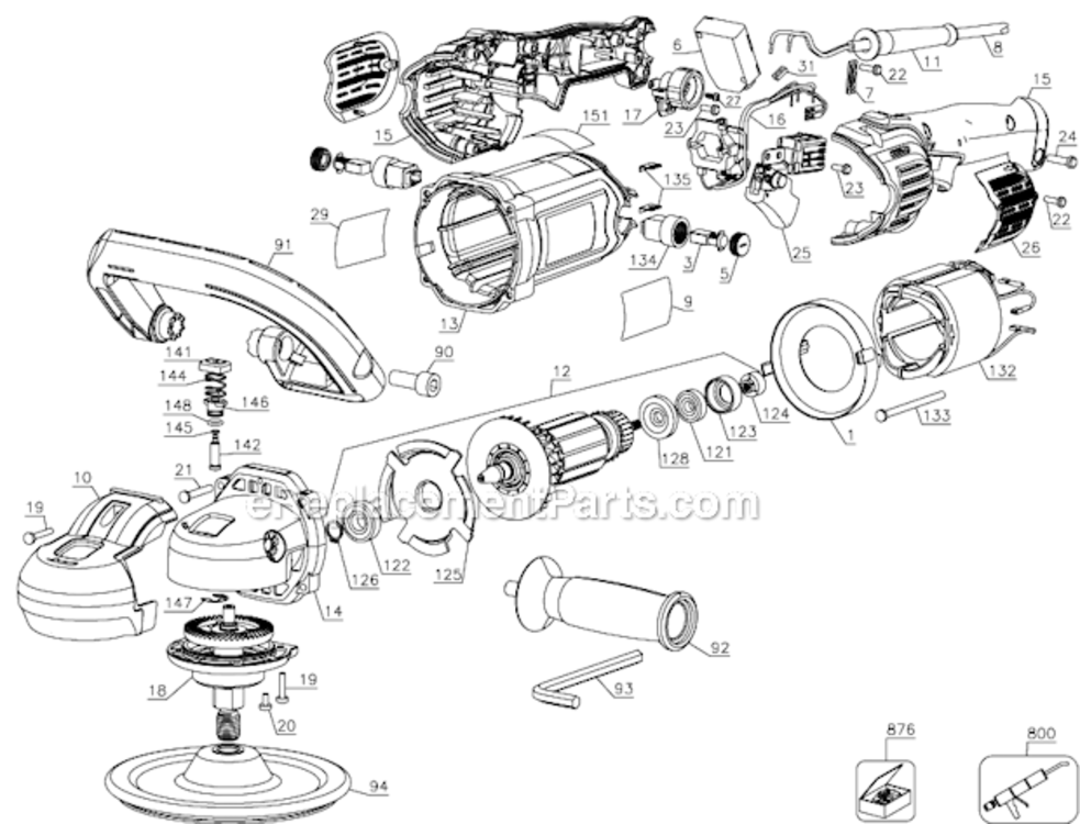 Page A Diagram and Parts List for DWP849X-BR Type 1 DeWALT Sander Polisher