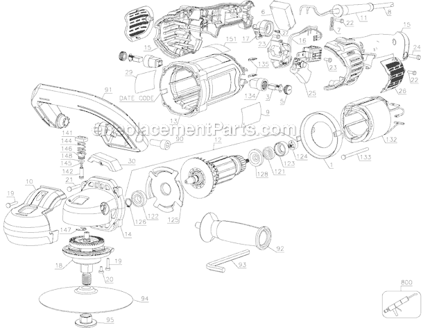Page A Diagram and Parts List for DWP849 Type 1 DeWALT Sander Polisher