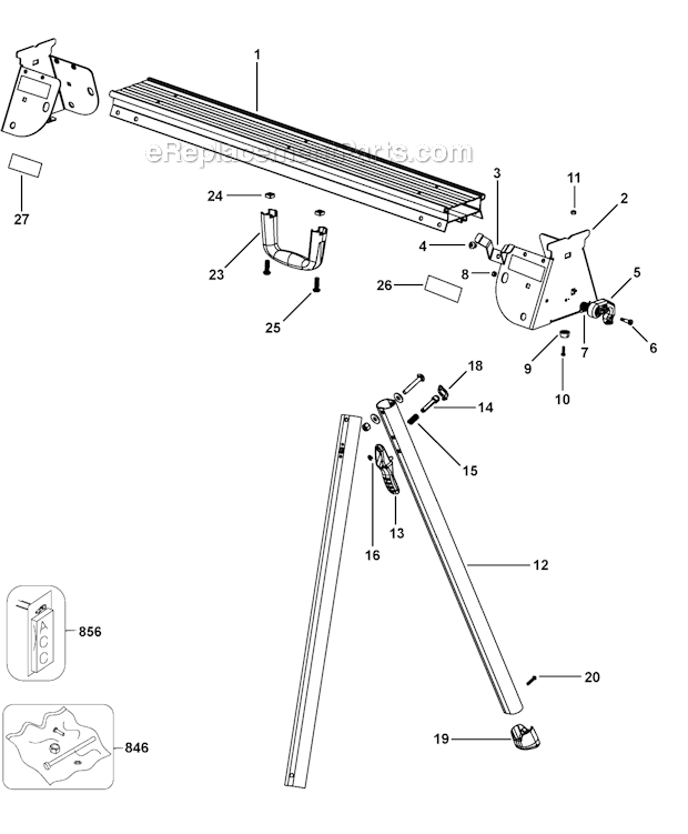 Page A Diagram and Parts List for DWX725B Type 1 DeWALT Tool Stand & Cart