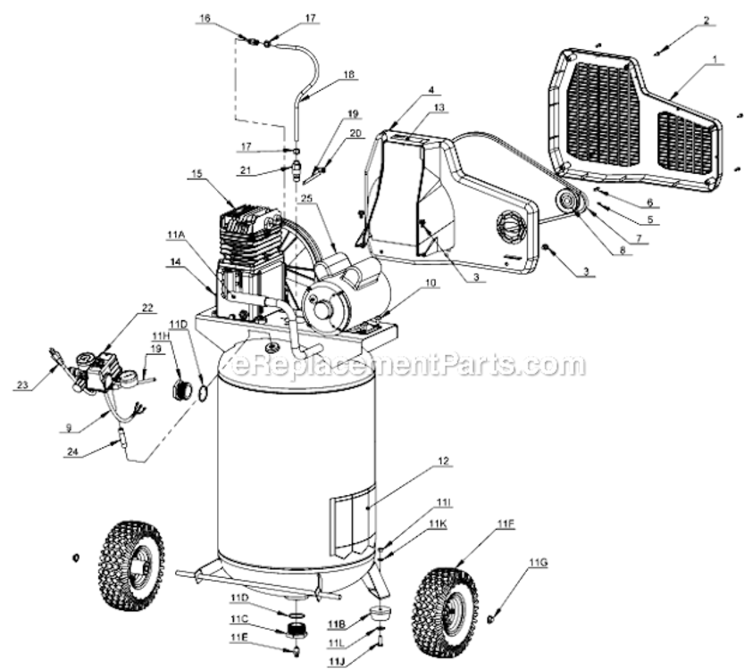 Page A Diagram and Parts List for DXCMPA1982054 Type 1 DeWALT Compressor