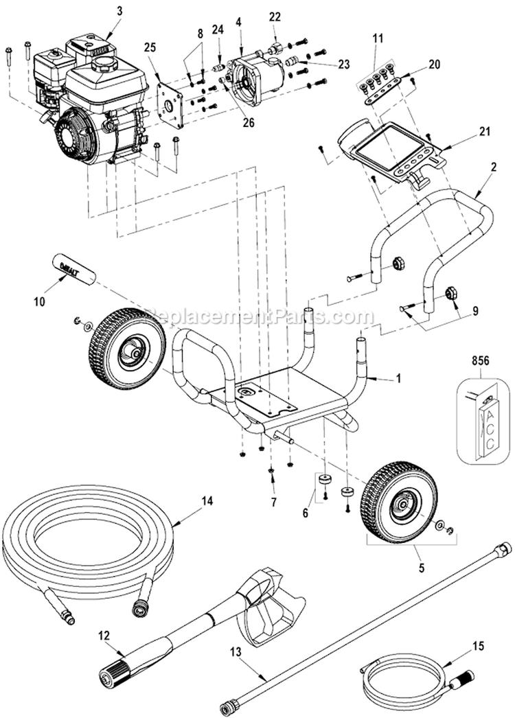 Page A Diagram and Parts List for DXPW3025 Type 0 DeWALT Pressure Washer