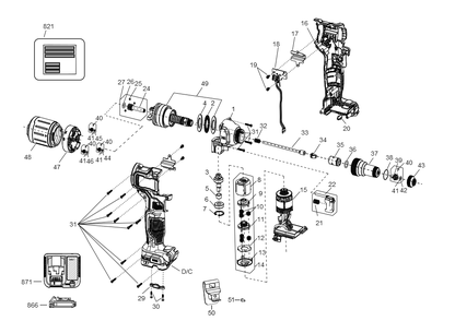 Exploded Diagram A Diagram and Parts List for DCF403D1 Type 1 DeWALT Riveter