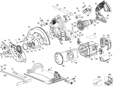 Default Diagram and Parts List for DWE575-BR Type 1 DeWALT Circular Saw