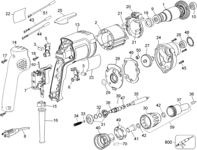 Default Diagram and Parts List for DW253-AR Type 1 DeWALT Screwdriver
