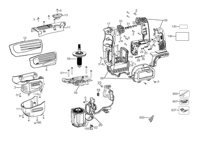 Exploded Diagram A Diagram and Parts List for DCH733B Type 2 DeWALT Hammer Drill