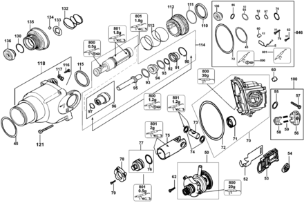 Default Diagram and Parts List for D25313K-AR Type 2 DeWALT Hammer