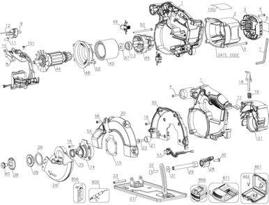 Default Diagram and Parts List for DCS373L2 Type 1 DeWALT Circular Saw