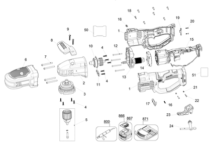 Exploded Diagram A Diagram and Parts List for DCD444B Type 1 DeWALT Drill