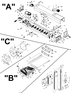 Default Diagram and Parts List for B7749 Type 1 DeWALT Table Saw