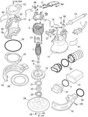 Default Diagram and Parts List for DW421-B2 Type 1 DeWALT Sander Polisher