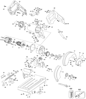 Default Diagram and Parts List for DW874-B2 Type 1 DeWALT Chop Saw