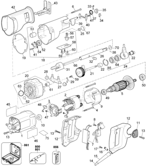 Page A Diagram and Parts List for DW309K 3 DeWALT Reciprocating Saw