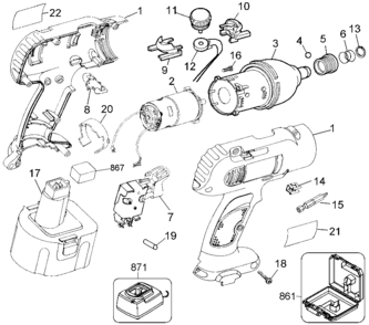 Default Diagram and Parts List for 2812K Type 1 DeWALT Impact Driver