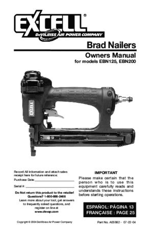Default 2 Diagram and Parts List for EBN200-BDK Type 1 DeWALT Nailer