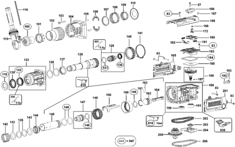 Default 2 Diagram and Parts List for D25501K-AR Type 1 DeWALT Hammer