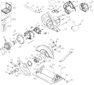 Default Diagram and Parts List for DW366-BR Type 1 DeWALT Circular Saw