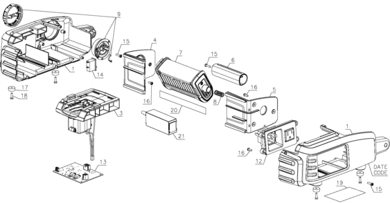 Default Diagram and Parts List for DCL061 Type 1 DeWALT Worklight & Flashlight