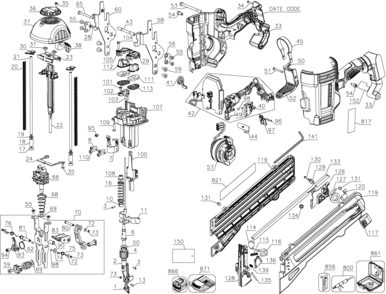 Default Diagram and Parts List for DCN693M1 Type 1 DeWALT Worklight & Flashlight