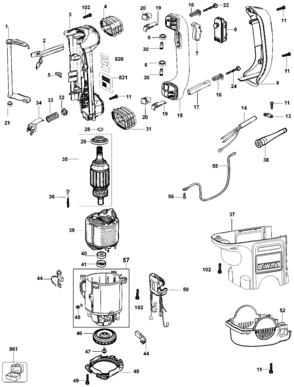 Default Diagram and Parts List for D25890K Type 1 DeWALT Hammer