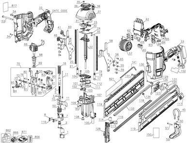 Diagram Diagram and Parts List for DCN692M1R Type 13 DeWALT Nailer