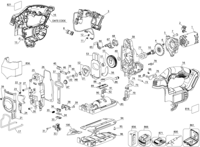 Default Diagram and Parts List for DCS331M1 Type 1 DeWALT Jig Saw