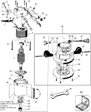 Default Diagram and Parts List for DW610-35 Type 1 DeWALT Router
