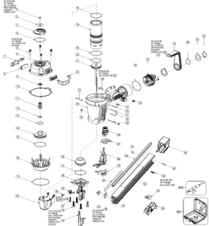 Default Diagram and Parts List for DWMC150 Type 1 DeWALT Nailer