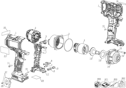 Diagram Diagram and Parts List for DCF894BR Type 11 DeWALT Cordless Drill