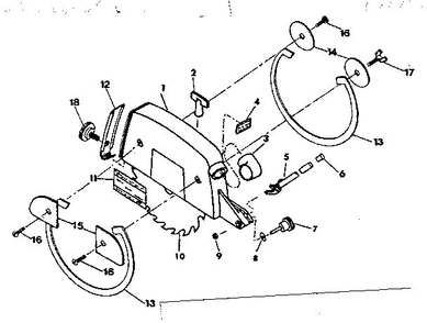 Guard Assembly Diagram and Parts List for 3436  DeWALT Chop Saw