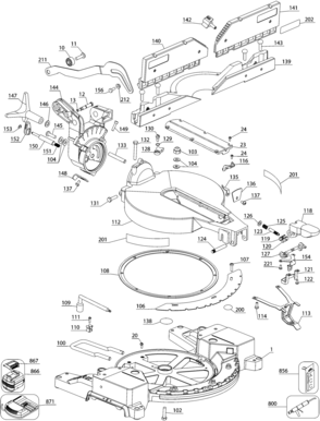 TABLE Diagram and Parts List for DHS716AT2 Type 20 DeWALT Miter Saw