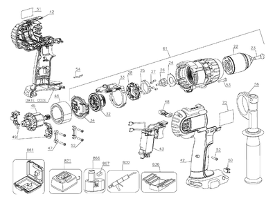 Fig-0 Diagram and Parts List for DCD930X Type-3 DeWALT Cordless Drill