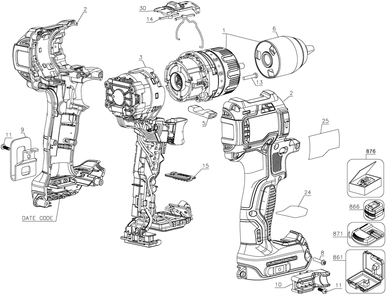 Diagram Diagram and Parts List for DCD797D2R Type 1 DeWALT Hammer Drill