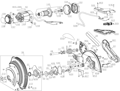 Default Diagram and Parts List for DWS709 Type 20 DeWALT Miter Saw