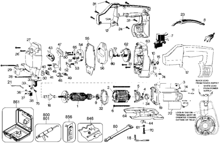 Default Diagram and Parts List for DW313-35 Type 1 DeWALT Jig Saw
