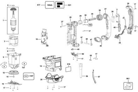 MOTOR Diagram and Parts List for D25761K-B2 Type 1 DeWALT Hammer