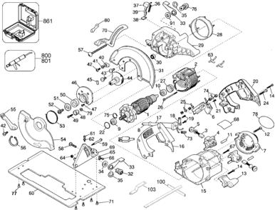 Default Diagram and Parts List for DW358-35 Type 1 DeWALT Circular Saw