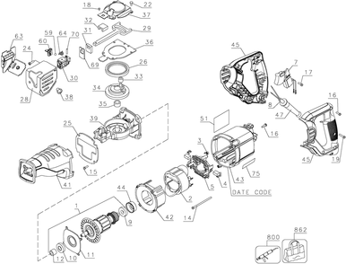 Page A Diagram and Parts List for DWE304 1 DeWALT Reciprocating Saw