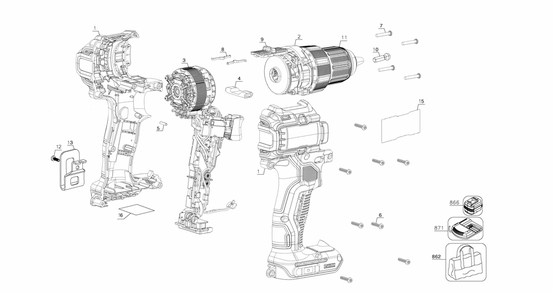 Diagram Diagram and Parts List for DCD708C2R Type 1 DeWALT Cordless Drill