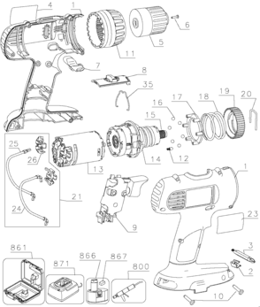 Default Diagram and Parts List for DW927K2 Type 1 DeWALT Electric Drill
