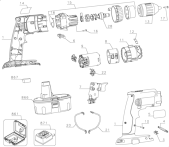 Default Diagram and Parts List for DW985K-2 Type 1 DeWALT Hammer