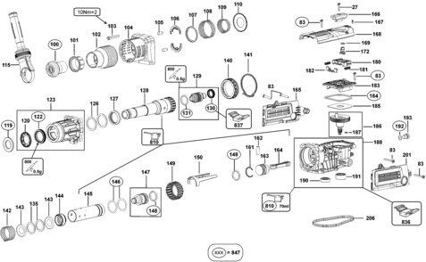 Default 2 Diagram and Parts List for D25820K-B3 Type 1 DeWALT Hammer Drill
