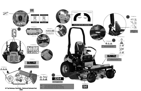 Label Map Diagram and Parts List for DXGZ254P (47AKBCA7038)(2021) DeWALT Lawn Tractor