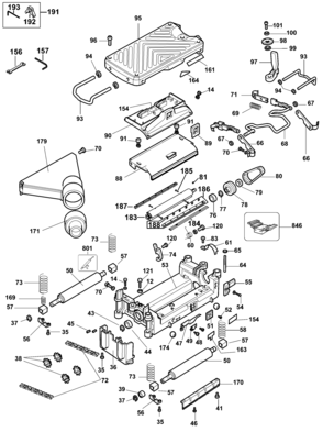 Head Diagram and Parts List for DW733-B2 Type 2 DeWALT Planer Jointer