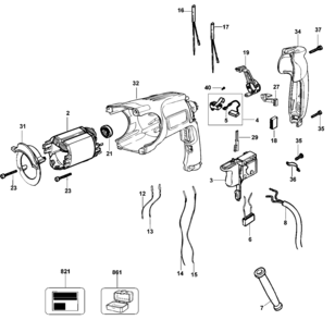 Default Diagram and Parts List for D25103KBR Type 2 DeWALT Hammer