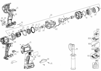 Exploded Diagram A Diagram and Parts List for DCD999B Type 1 DeWALT Cordless Drill