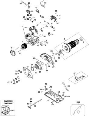 Default Diagram and Parts List for DWE560-BR Type 1 DeWALT Circular Saw