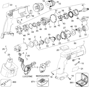 Default Diagram and Parts List for DW996K-2 Type 1 DeWALT Electric Drill