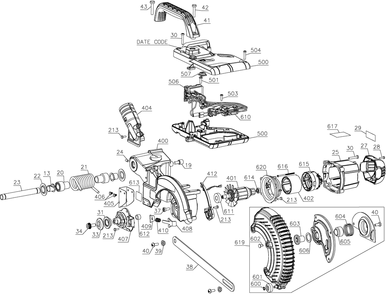 Diagram Diagram and Parts List for DCS361BR Type 20 DeWALT Miter Saw